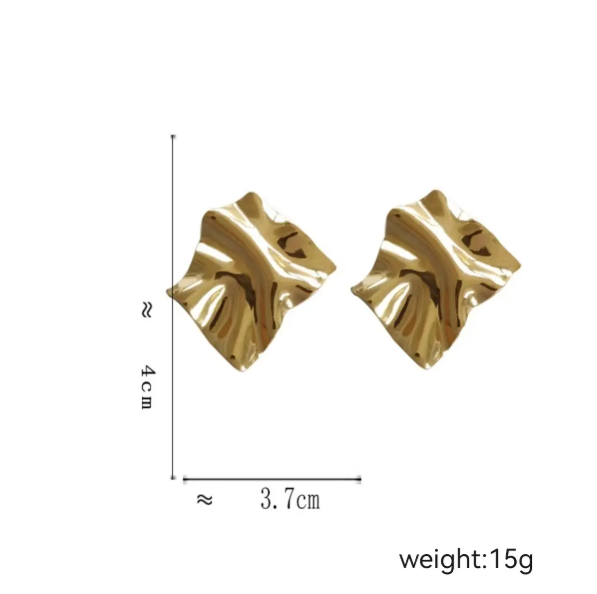 Teulrip Abstract Textured Stud Earrings  Modern Geometric Gold-Plated Stainless Steel Irregular Earrings for Girls & Women