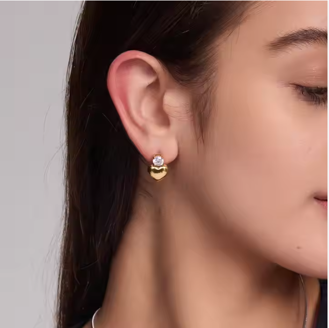 Teulrip Diamond Fine Heart Stud Smooth Love, Light Weight Perfect for Girls & Women