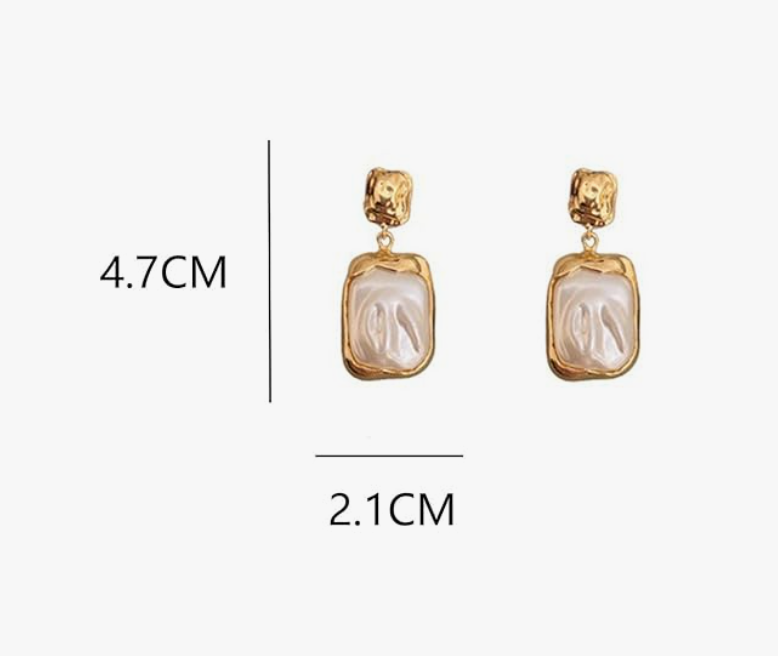 Teulrip French Vintage Gold Plated Square & Irregular Pearl Drop Earrings - Elegant Earrings for Girls & Women
