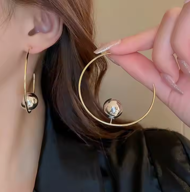 Teulrip Luxury Spiral Half Hoop Fashion Ball Earrings with Hypoallergenic Needle for Girls & Women