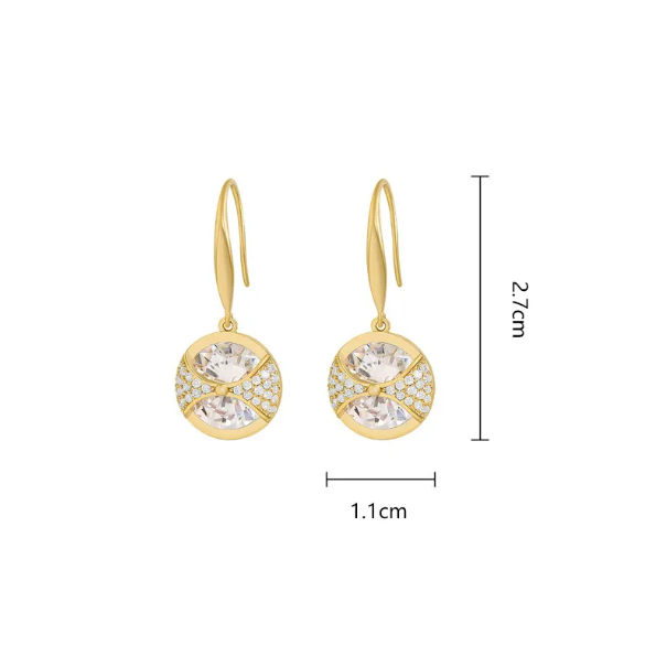 Teulrip Elegant Round Sparkling Imitated Diamond Hanging Earrings  Gold Plated Jewelry for Girls & Women