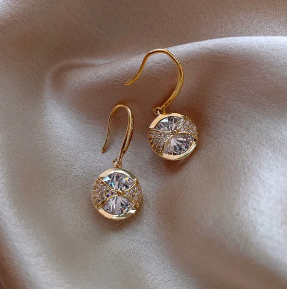 Teulrip Elegant Round Sparkling Imitated Diamond Hanging Earrings  Gold Plated Jewelry for Girls & Women