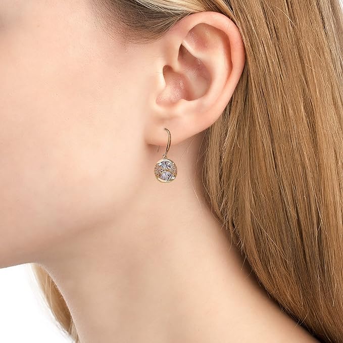 Teulrip Elegant Round Sparkling Imitated Diamond Hanging Earrings Gold Plated Jewelry for Girls & Women