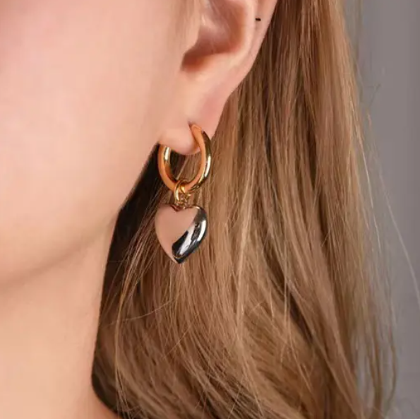 Teulrip Gold-Plated Love Heart Huggie Hoop Earrings – Heart Drop Hoop Earrings for Girls & Women