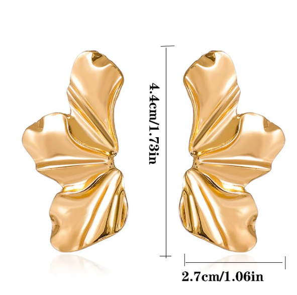 Teulrip Large Petals Stud Stainless Steel Statement Hammered Flower Earrings for Girls & Women