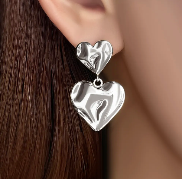 Teulrip Trendy Love Drop Earrings, Double Heart Design for Girls & Women