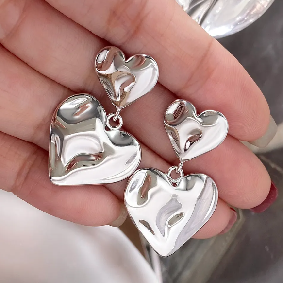 Teulrip Trendy Love Drop Earrings, Double Heart Design for Girls & Women