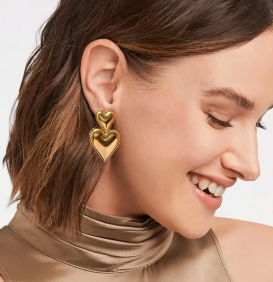 Teulrip Valentine Heart Earrings - Chunky Heart Fashion Jewelry for Girls & Women