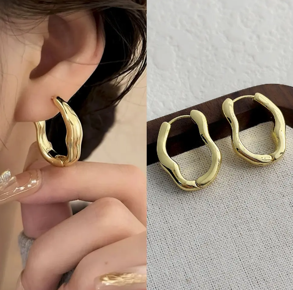 Teulrip New Golden Irregular Hoop Shape Earrings for Girls & Women
