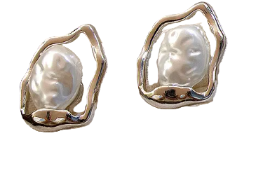 Teulrip Irregular Hollow Out Korean Stud Earrings with Pearl  Lightweight & Luxurious Jewelry for Girls & Women