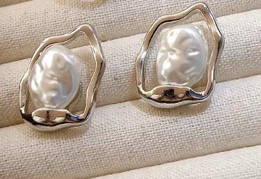 Teulrip Irregular Hollow Out Korean Stud Earrings with Pearl  Lightweight & Luxurious Jewelry for Girls & Women