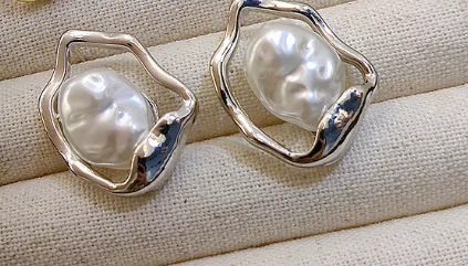 Teulrip Irregular Hollow Out Korean Stud Earrings with Pearl  Lightweight & Luxurious Jewelry for Girls & Women