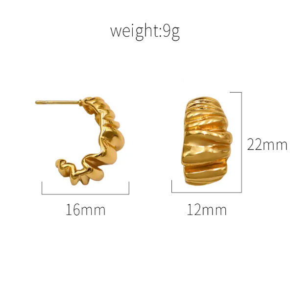 Teulrip Unique Style Wrinkle Irregular Geometric Gold-Plated C-Shaped Wave Pleated Stud Earrings  Trendy Jewelry for Girls & Women