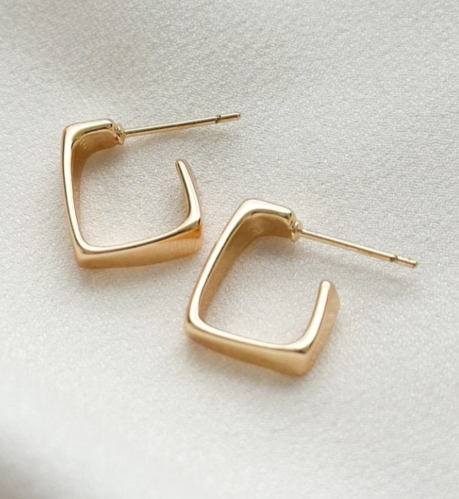 Teulrip Silver Needle Korean New Square Design Hoop Earrings for Girls & Women