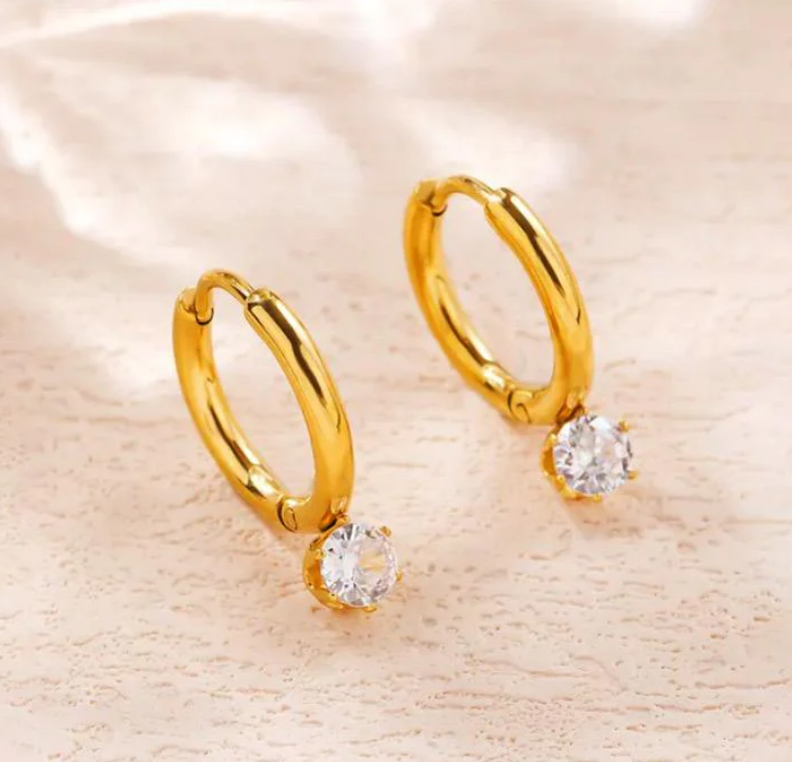 Teulrip Small Diamonds Stud Titanium Steel Hoop Earrings, Elegant Temperament Jewelry for Girls & Women