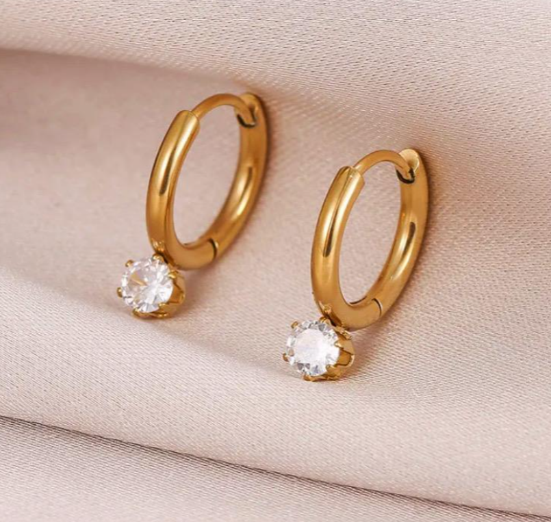 Teulrip Small Diamonds Stud Titanium Steel Hoop Earrings, Elegant Temperament Jewelry for Girls & Women