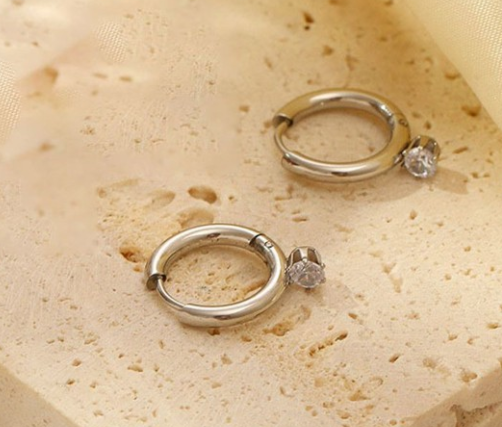 Teulrip Small Diamonds Stud, Temperament Silver Titanium Steel Hoop Earrings for Girls & Women