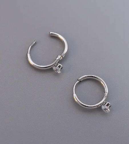 Teulrip Small Diamonds Stud, Temperament Silver Titanium Steel Hoop Earrings for Girls & Women