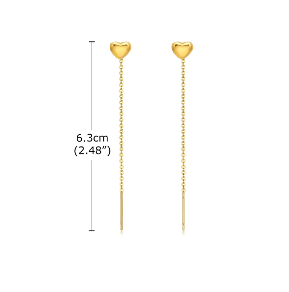 Teulrip Korean Long Valentine Heart-Shaped Ball Titanium Steel Wire Long Ear Line Earrings for Girls & Women