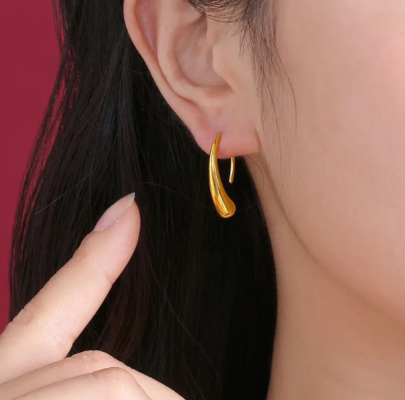 Teulrip Gold Plated Statement Ear Studs Titanium Steel Hook Earrings for Girls & Women