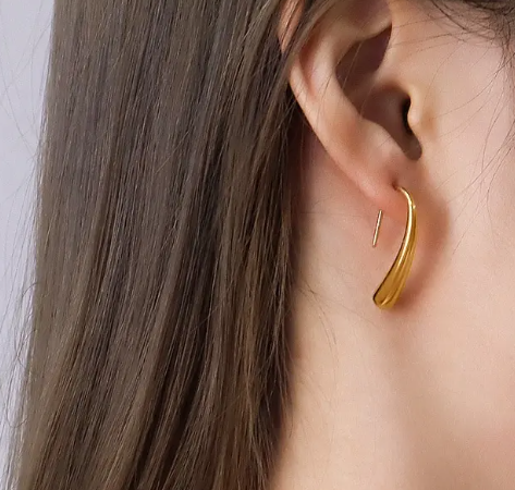 Teulrip Gold Plated Statement Ear Studs Titanium Steel Hook Earrings for Girls & Women