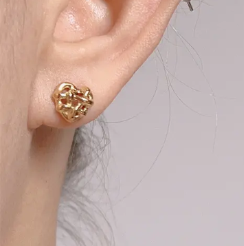 Teulrip Irregular Heart Valentine Luxury Personalized Geometric Stainless Steel Earrings for Girls & Women