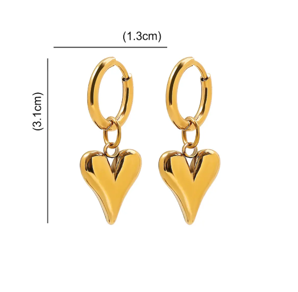 Teulrip New Luxury Trendy Gold Plated Stainless Steel Valentine Heart Love Pendant Hoop Earrings for Girls & Women
