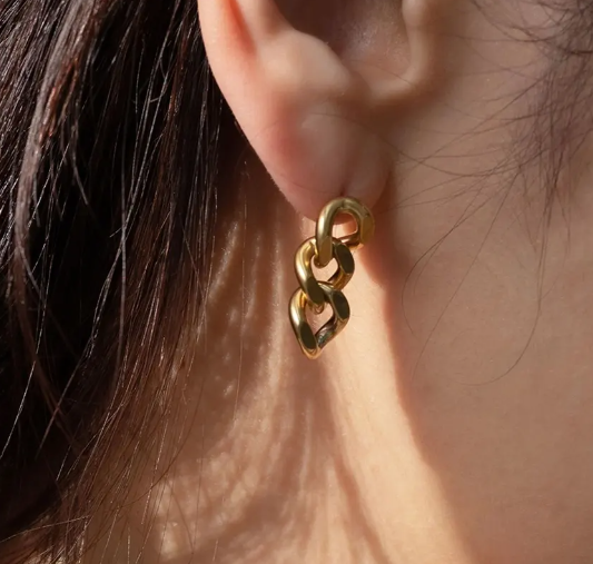 Teulrip Gold Plated Stainless Steel Geometric Link Chain Earrings for Girls & Women