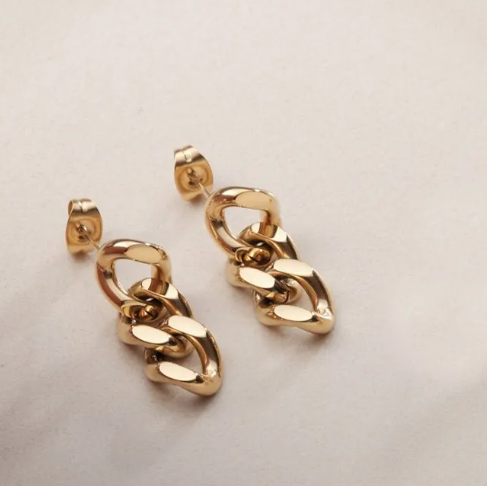 Teulrip Gold Plated Stainless Steel Geometric Link Chain Earrings for Girls & Women