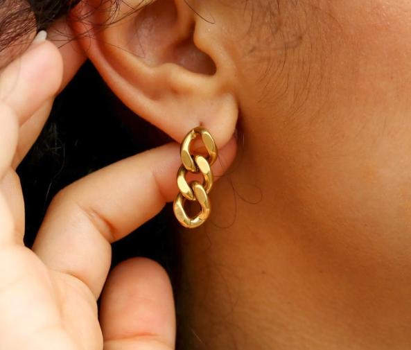 Teulrip Gold Plated Stainless Steel Geometric Link Chain Earrings for Girls & Women