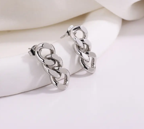 Teulrip Waterproof Stainless Steel Thick Cuban Link Chain Earrings for Girls & Women