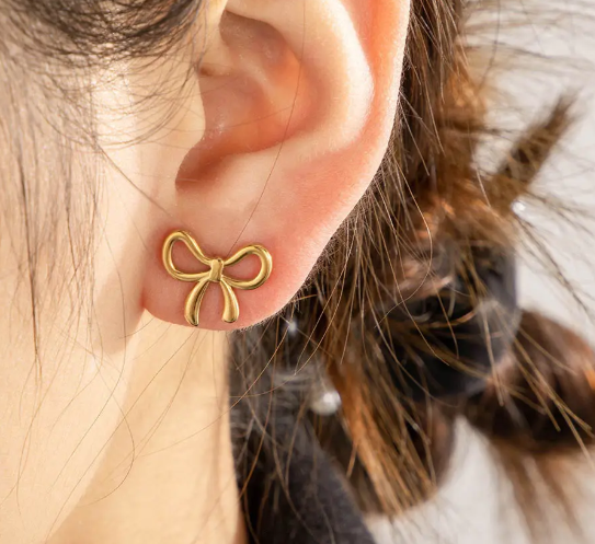 Teulrip Waterproof Stainless Steel Small Bow Stud Earrings for Girls & Women