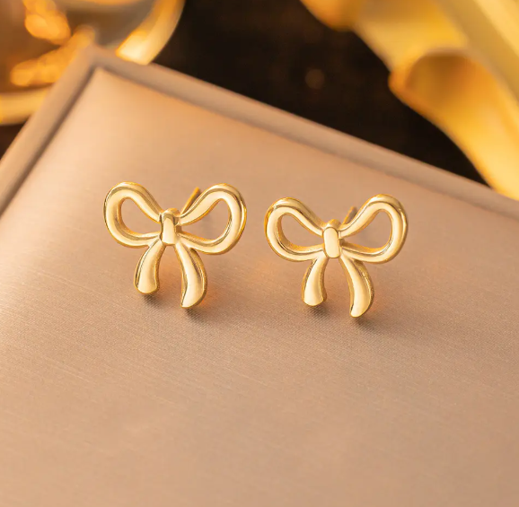 Teulrip Waterproof Stainless Steel Small Bow Stud Earrings for Girls & Women