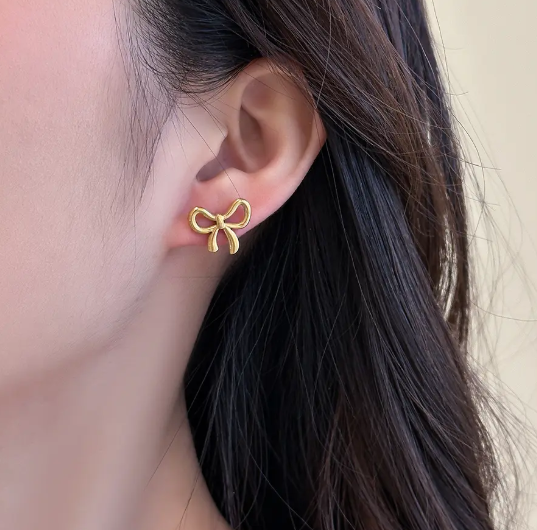 Teulrip Waterproof Stainless Steel Small Bow Stud Earrings for Girls & Women