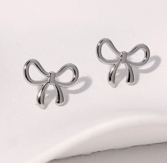 Teulrip Small Stud Fashion Bow Titanium Steel Earrings for Girls & Women