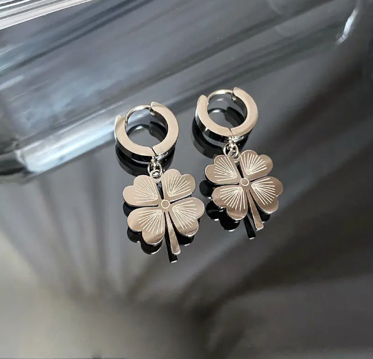 Teulrip Personalized Design Statement Titanium Steel Four Clover Flower Earrings for Girls & Women