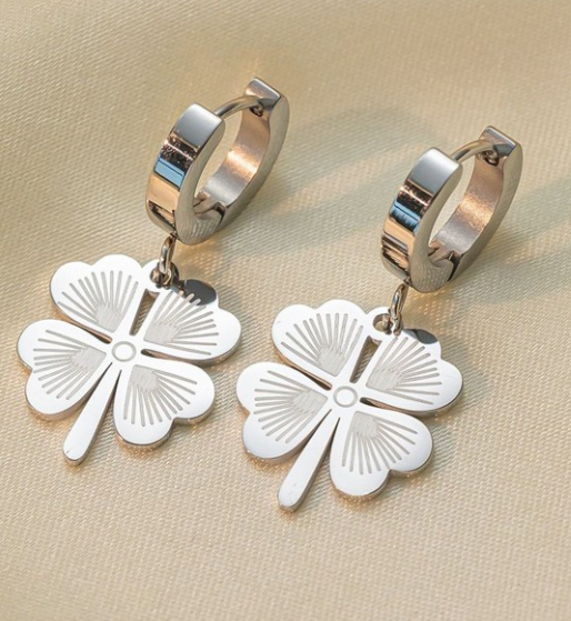Teulrip Personalized Design Statement Titanium Steel Four Clover Flower Earrings for Girls & Women