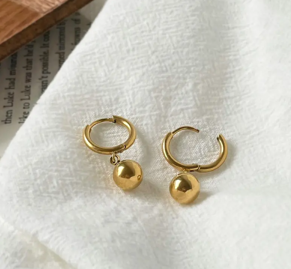 Teulrip Classic Vintage Stainless Steel Pendant Bright Round Ball Earrings for Girls & Women