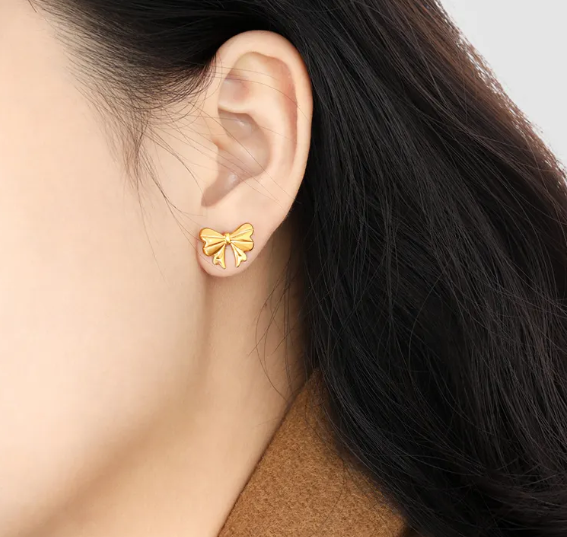Teulrip Stainless Steel Bow Design Fashion Jewelry Bowknot Stud Earrings for Girls & Women Elegant & Chic Accessory