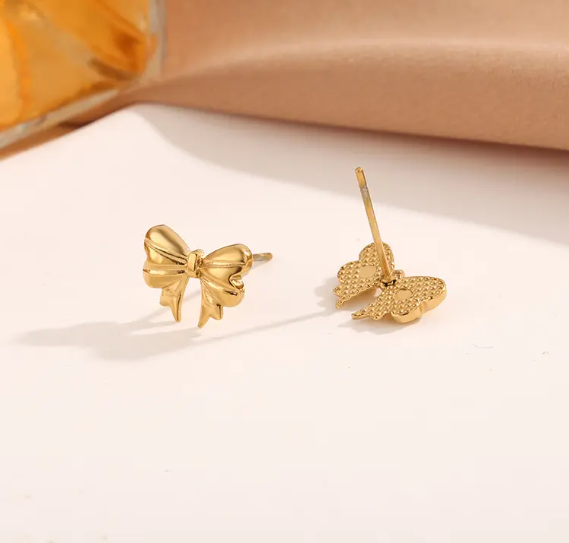 Teulrip Stainless Steel Bow Design  Fashion Jewelry Bowknot Stud Earrings for Girls & Women Elegant & Chic Accessory