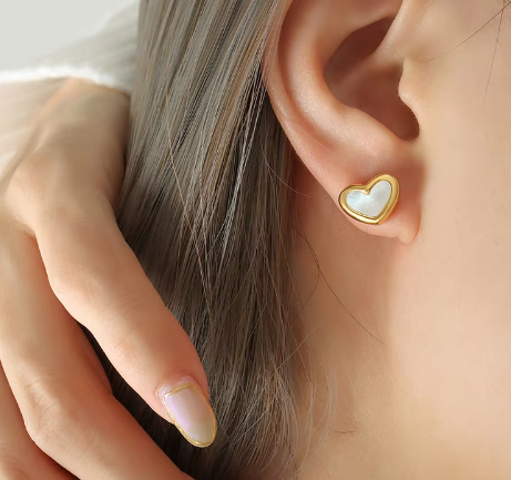 Teulrip Fashion Valentine Heart Opal Shell Stud Earrings Exquisite Stainless Steel Jewelry for Girls & Women Elegant & Trendy