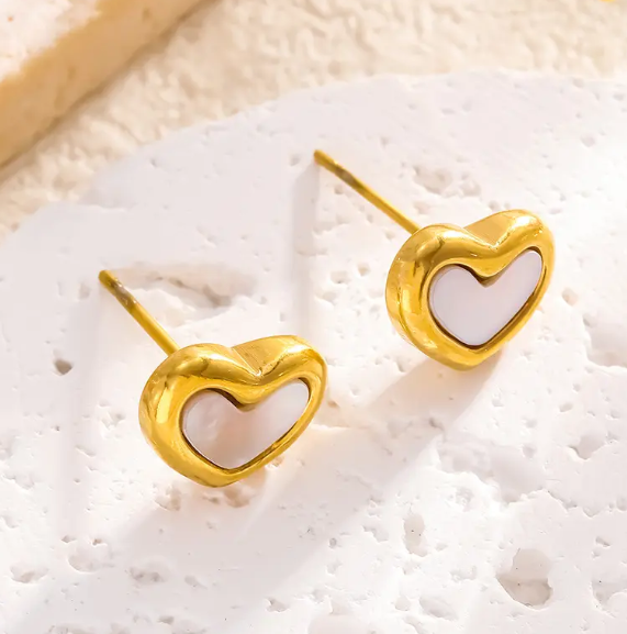 Teulrip Fashion Valentine Heart Opal Shell Stud Earrings  Exquisite Stainless Steel Jewelry for Girls & Women  Elegant & Trendy