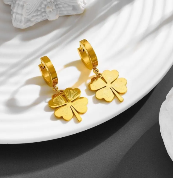 Teulrip Personalized Design Statement Titanium Steel Valentine Love Clover Flower Earrings  Elegant & Unique Jewelry for Girls & Women