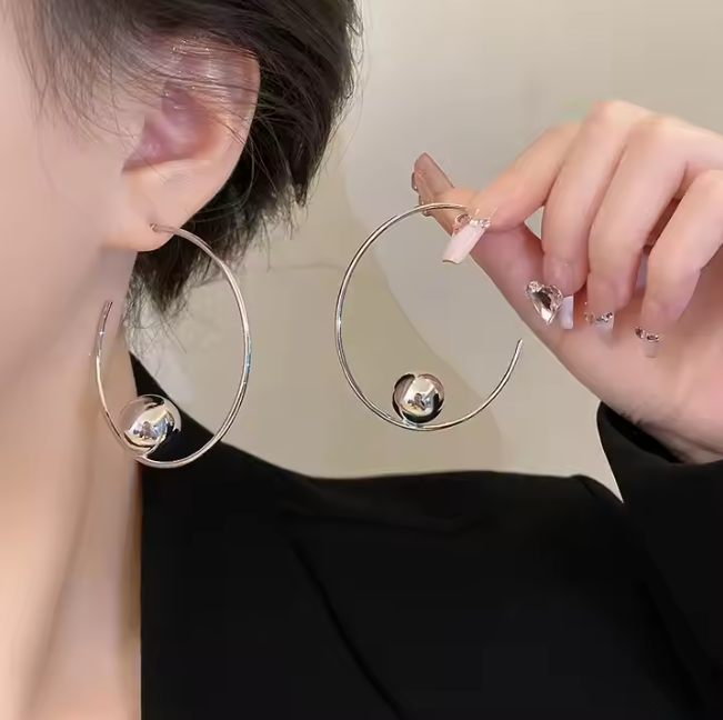 Teulrip Luxury Spiral Half Hoop Fashion Ball Earrings with Hypoallergenic Needle for Girls & Women