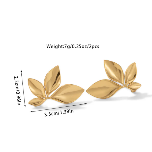 Teulrip Leaf Flower Earrings Gold Plated Stainless Steel Petal Half Flower Stud Earrings for Girls & Women