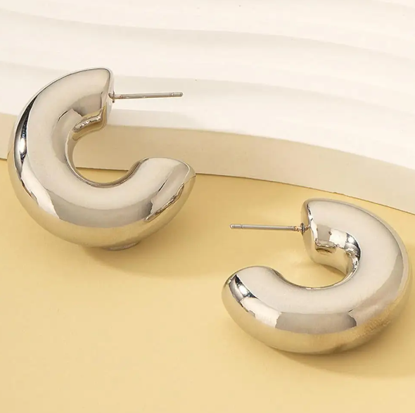 Teulrip Stainless Steel Exaggerated Metal Big C-Shape Earrings Bold Statement Earrings for Girls & Women
