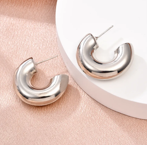 Teulrip Stainless Steel Exaggerated Metal Big C-Shape Earrings  Bold Statement Earrings for Girls & Women