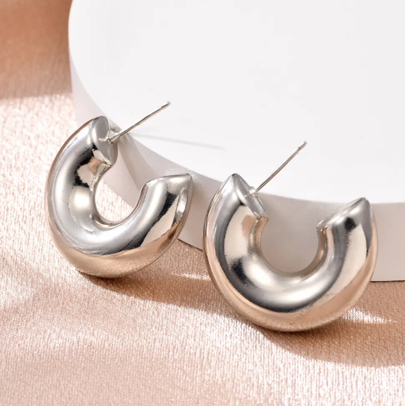 Teulrip Stainless Steel Exaggerated Metal Big C-Shape Earrings  Bold Statement Earrings for Girls & Women