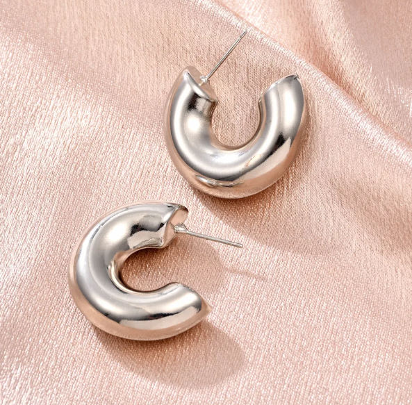 Teulrip Stainless Steel Exaggerated Metal Big C-Shape Earrings  Bold Statement Earrings for Girls & Women