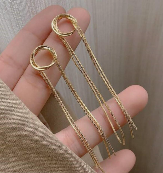 Teulrip Silver Needle Fashion Women Gold Plating Link Long Chain Tassel Earrings Personality Design for Girls & Women
